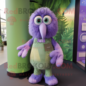 Lavender Kiwi mascot costume character dressed with a Shorts and Brooches