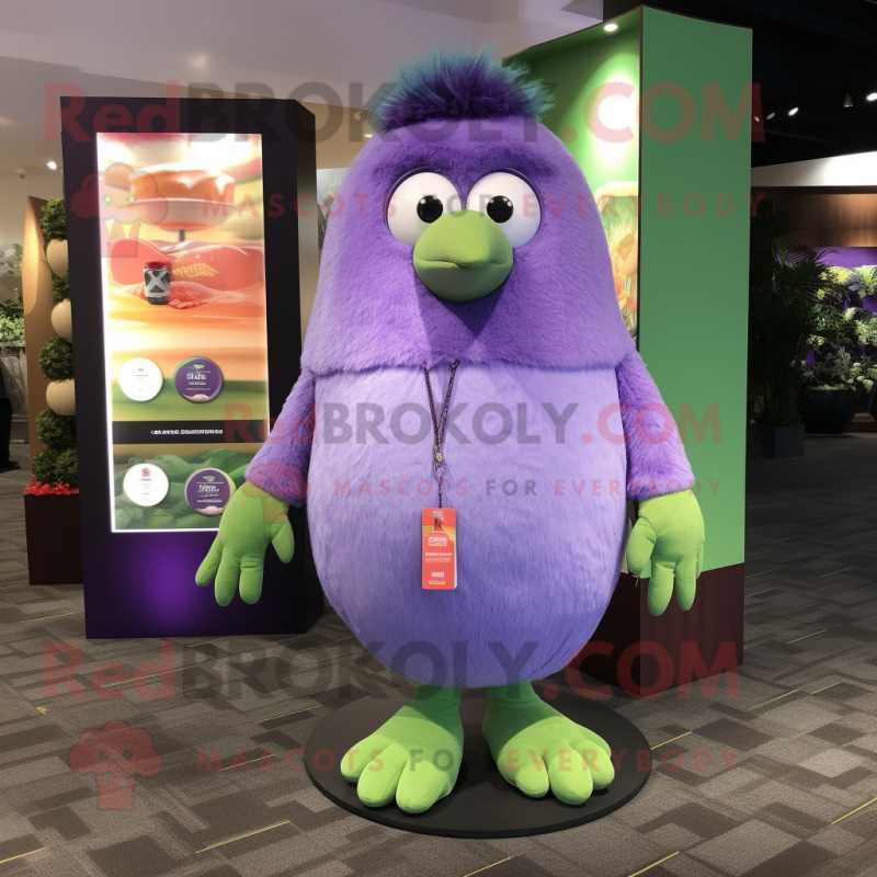 Lavender Kiwi mascot costume character dressed with a Shorts and Brooches