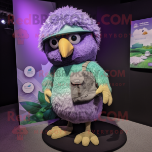 Lavender Kiwi mascot costume character dressed with a Shorts and Brooches