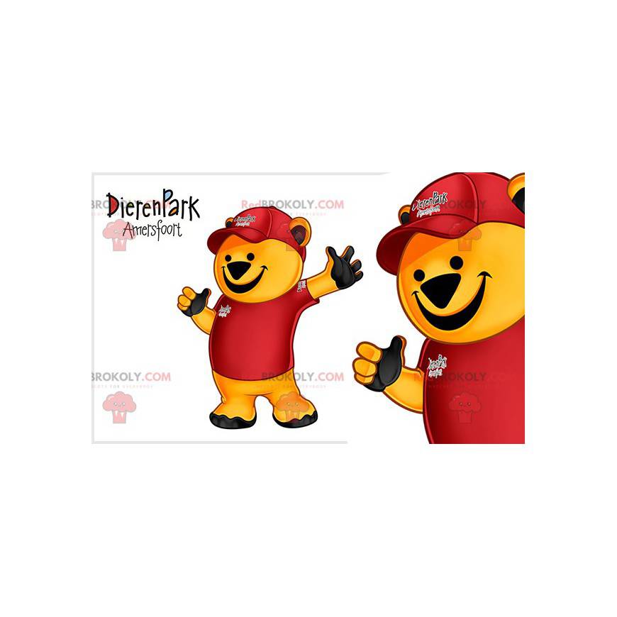 Yellow bear mascot dressed in a red outfit - Redbrokoly.com