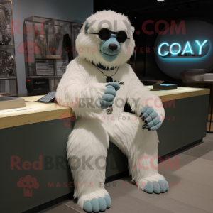 Cream Sloth Bear mascot costume character dressed with a Capri Pants and Bracelet watches