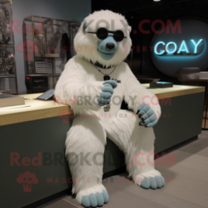 Cream Sloth Bear mascot costume character dressed with a Capri Pants and Bracelet watches