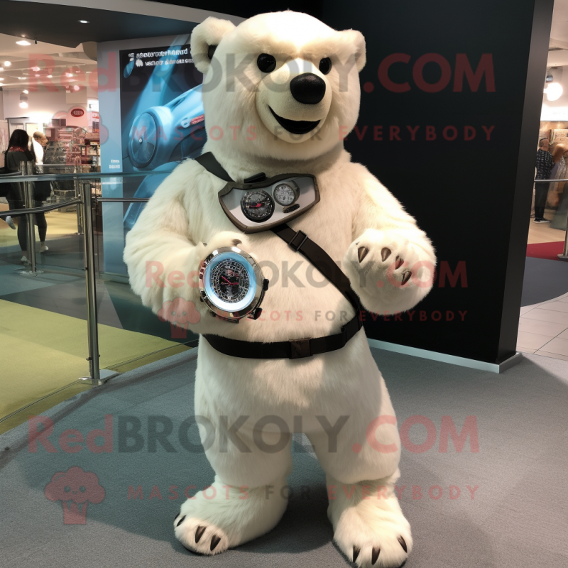 Cream Sloth Bear mascot costume character dressed with a Capri Pants and Bracelet watches