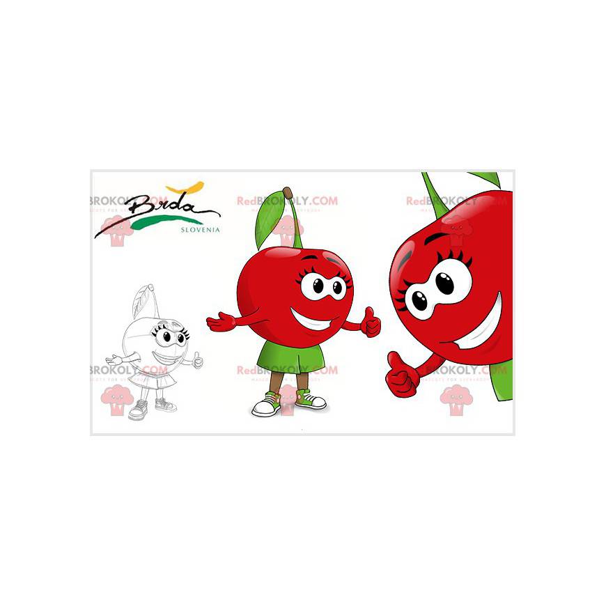 Veldig feminin rød og grønn kirsebærmaskot - Redbrokoly.com