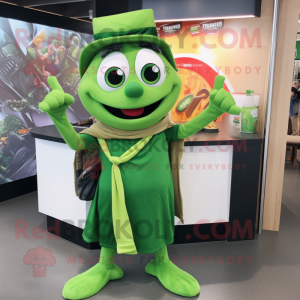 Green Moussaka mascot costume character dressed with a V-Neck Tee and Headbands