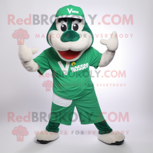 Green Moussaka mascot costume character dressed with a V-Neck Tee and Headbands