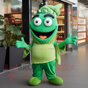 Green Moussaka mascot costume character dressed with a V-Neck Tee and Headbands