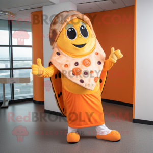 Orange Pizza Slice mascot costume character dressed with a Cover-up and Bracelets