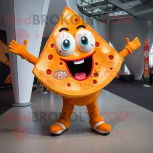 Orange Pizza Slice mascot costume character dressed with a Cover-up and Bracelets