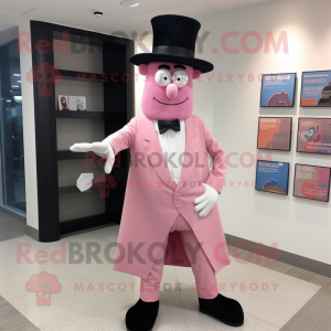 Pink Attorney mascot costume character dressed with a Bermuda Shorts and Hat pins
