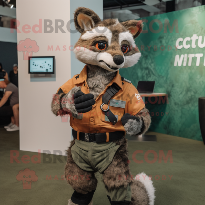 Rust Civet mascot costume character dressed with a Cargo Pants and Smartwatches Rust Civet mascot costume character dressed with a Cargo Pants and Smartwatches