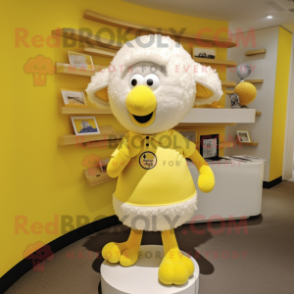 Lemon Yellow Sheep mascot costume character dressed with a Polo Tee and Hairpins