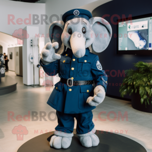 Navy Elephant mascot costume character dressed with a Midi Dress and Digital watches