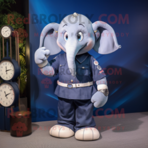 Navy Elephant mascot costume character dressed with a Midi Dress and Digital watches