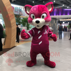 Magenta Weasel mascot costume character dressed with a Polo Tee and Foot pads