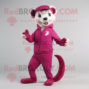 Magenta Weasel mascot costume character dressed with a Polo Tee and Foot pads