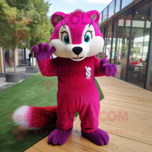 Magenta Weasel mascot costume character dressed with a Polo Tee and Foot pads