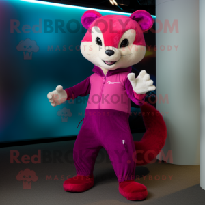 Magenta Weasel mascot costume character dressed with a Polo Tee and Foot pads