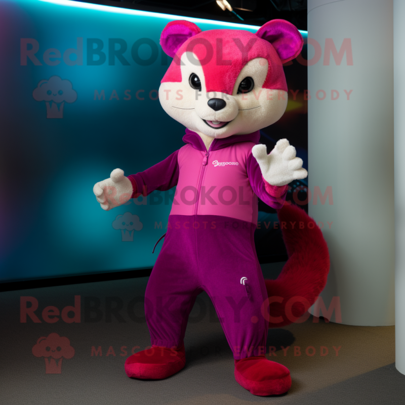 Magenta Weasel mascot costume character dressed with a Polo Tee and Foot pads