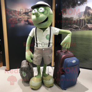 Olive Golf Bag mascot costume character dressed with a Denim Shorts and Cufflinks