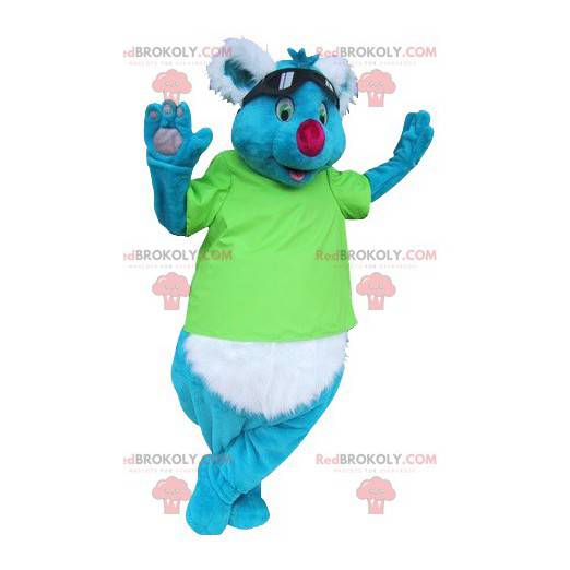 Mascotte koala blu e bianco con occhiali da sole -