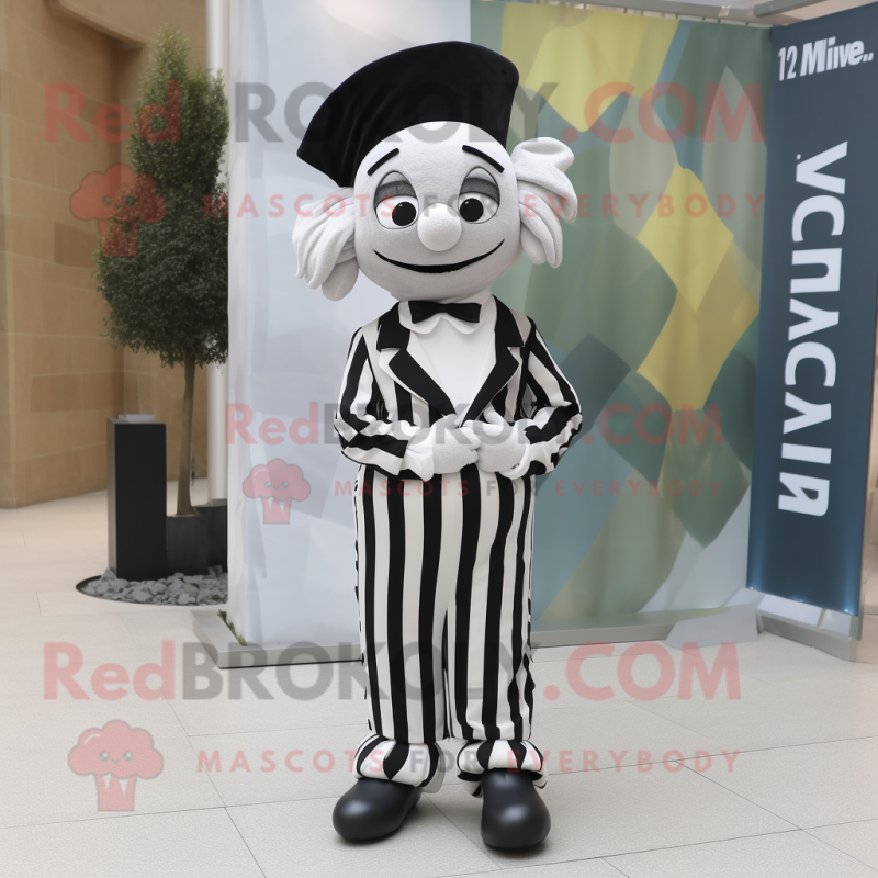 Olive Mime mascot costume character dressed with a Suit and Hair clips