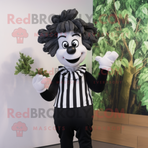 Olive Mime mascot costume character dressed with a Suit and Hair clips