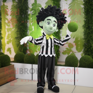 Olive Mime mascot costume character dressed with a Suit and Hair clips