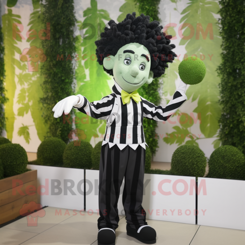 Olive Mime mascot costume character dressed with a Suit and Hair clips Olive Mime mascot costume character dressed with a Suit and Hair clips