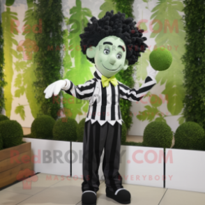 Olive Mime mascot costume character dressed with a Suit and Hair clips