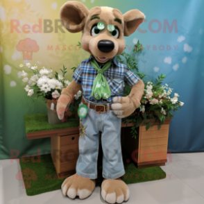 Tan Bunch Of Shamrocks mascot costume character dressed with a Chambray Shirt and Anklets