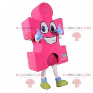 Mascote gigante de peça de puzzle rosa. Fantasia de