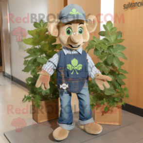 Tan Bunch Of Shamrocks mascot costume character dressed with a Chambray Shirt and Anklets