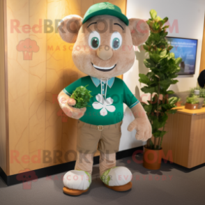 Tan Bunch Of Shamrocks mascot costume character dressed with a Chambray Shirt and Anklets