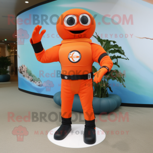 Orange Bracelet mascot costume character dressed with a Rash Guard and Foot pads