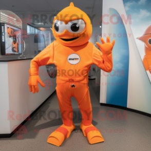 Orange Bracelet mascot costume character dressed with a Rash Guard and Foot pads
