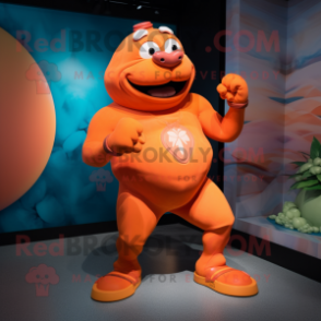 Orange Bracelet mascot costume character dressed with a Rash Guard and Foot pads