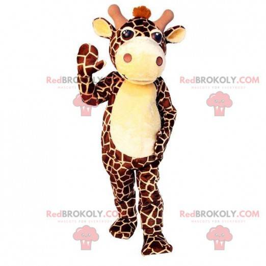 Mascote gigante girafa marrom e amarela - Redbrokoly.com