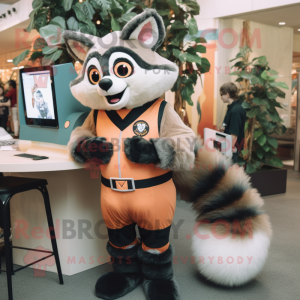 Peach Raccoon mascot costume character dressed with a Jumpsuit and Ties