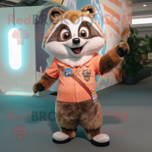 Peach Raccoon mascot costume character dressed with a Jumpsuit and Ties