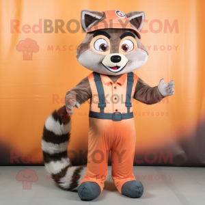 Peach Raccoon mascot costume character dressed with a Jumpsuit and Ties