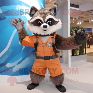 Peach Raccoon mascot costume character dressed with a Jumpsuit and Ties