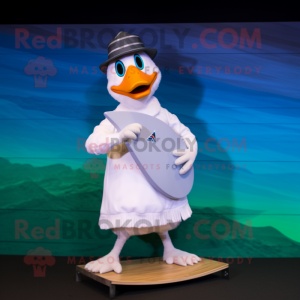 White Swan mascot costume character dressed with a Board Shorts and Caps