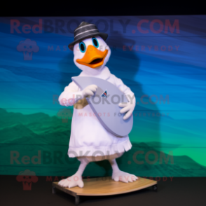 White Swan mascot costume character dressed with a Board Shorts and Caps