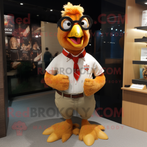 Tan Roosters mascot costume character dressed with a Long Sleeve Tee and Eyeglasses