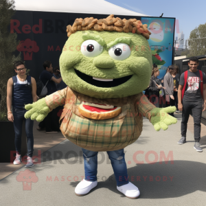 Olive Pulled Pork Sandwich mascot costume character dressed with a Boyfriend Jeans and Foot pads