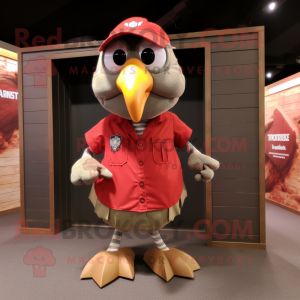 Red Turkey mascot costume character dressed with a Cargo Shorts and Cufflinks