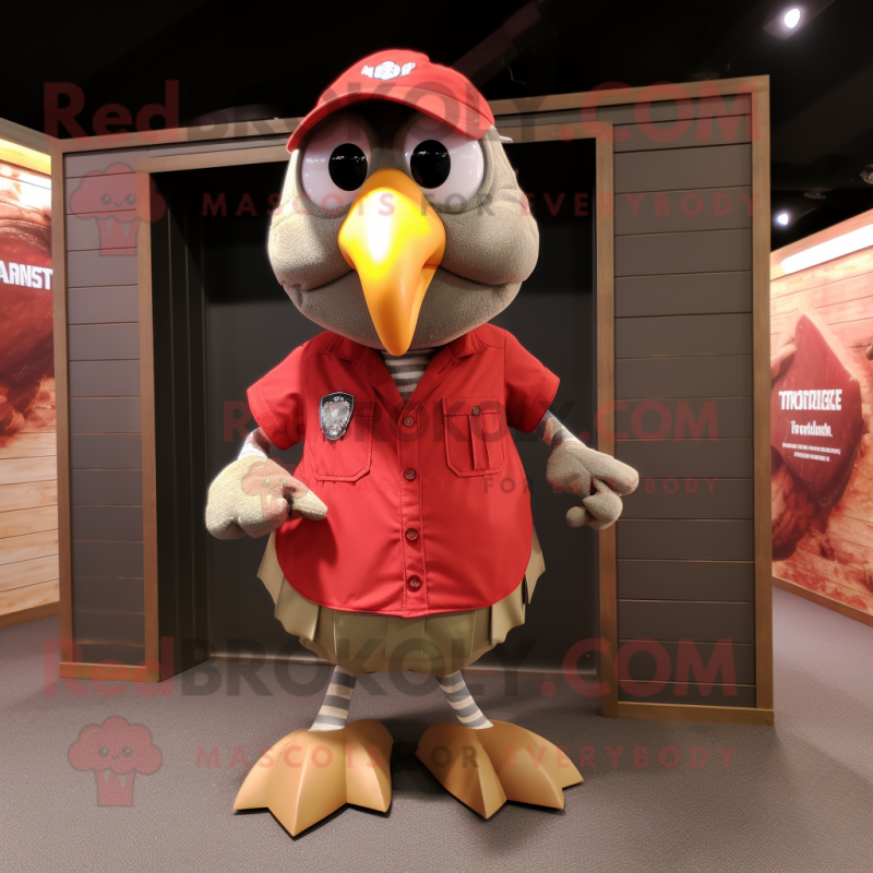 Red Turkey mascot costume character dressed with a Cargo Shorts and Cufflinks Red Turkey mascot costume character dressed with a Cargo Shorts and Cufflinks