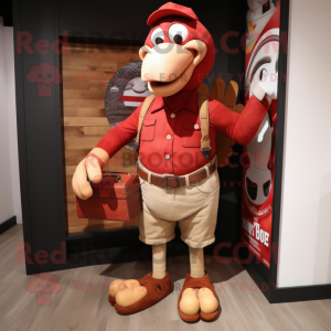 Red Turkey mascot costume character dressed with a Cargo Shorts and Cufflinks