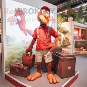 Red Turkey mascot costume character dressed with a Cargo Shorts and Cufflinks
